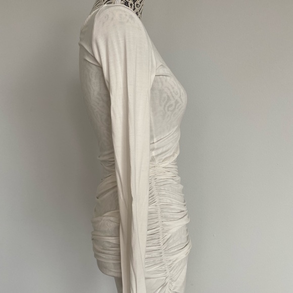 White, asymetrical ruched mid length dress - Picture 3 of 3